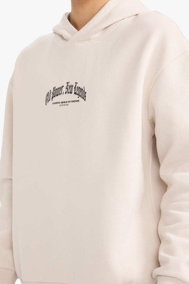 DeFacto Beige Man Boxy Fit Printed Long Sleeve Hoodie Casual - Image 4